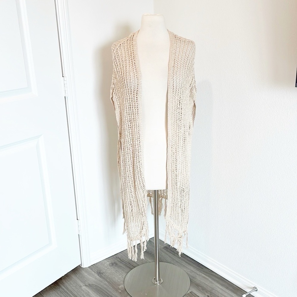 Charlotte Russe Beige Knit Fringe Cardigan